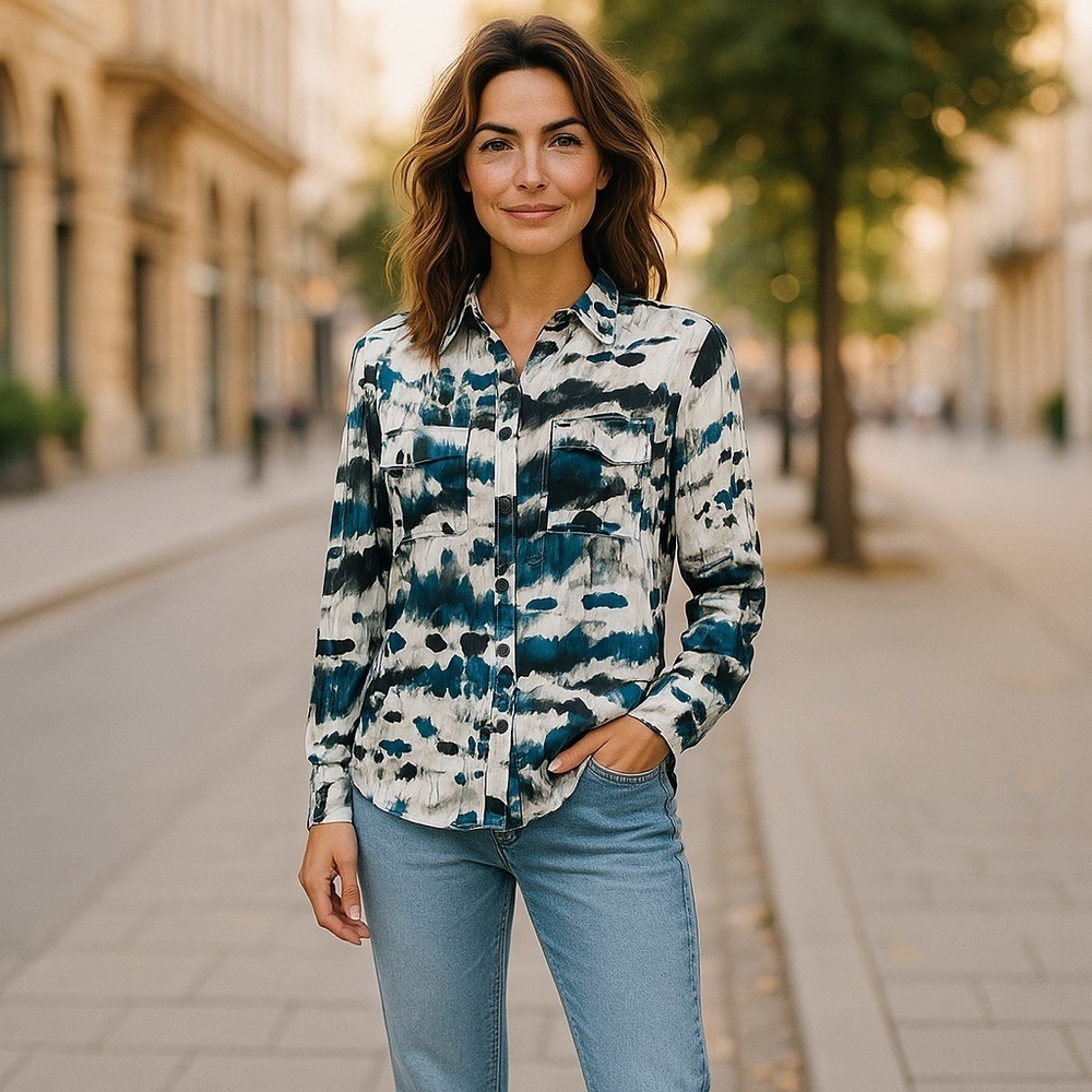 Ariella Blue Button Down Long Sleeve Shirt Top